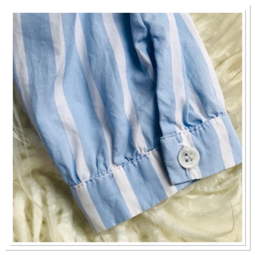 Reformation Etta Top In Lydia Striped Ruffle Edge Button Up Front Blue Size L - Picture 6 of 10